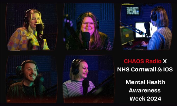 the image is a photograph of CHAOS Radio presenters at their microphones within the studio.